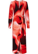 Midikleid mit Schnalle Gr. 36/38 Dunkelrot Rot Bedruckt Abend-Party-Kleid Neu