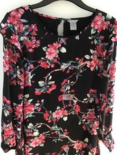 lindex blusenkleid schwarz vogel blumen asia print M (40/42) boho blogger