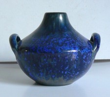 WENDELIN STAHL BLAUE STEINZEUG VASE KRISTALLGLASUR STUDIOKERAMIK 704/97