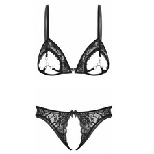 Sexy Damen Dessous Set Spitze Brustfreier BH Offener Schritt Unterwäsche Party