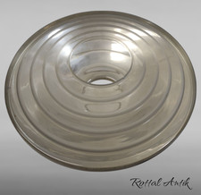 47251  selten antiker RIESEN Art Decó XXL GETREPPTER UFO-LAMPENSCHIRM Glas 48 cm