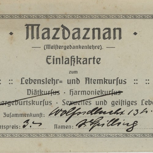 Mazdaznan eintrittskarte - mazdaznan,