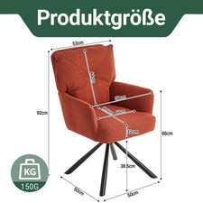 360° Drehbar Esszimmerstühle Essstuhl Drehstuhl Stuhl mit Metallbeine Armlehne