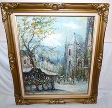 Stewart Öl Gemälde Bild Markt mit Menschen bei Kirche Monet Style 60x50cm 21488