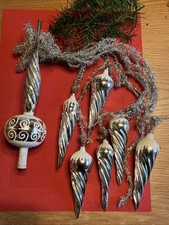 Alter Christbaumschmuck Spitze ca 30 cm 6 Eiszapfen mit Tinselschnüren
