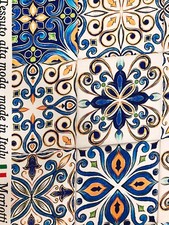 Hochwertig Majolika-Print Seide Satin Stoff Meterware von Mariotti Italien