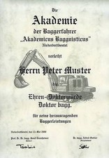 Diplom Urkunde Ehren Doktor Titel Bagger Baggerfahrer