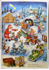 alter Adventskalender "Weihnachtsmann /Eisenbahn" Werbung Jacobs Kaffee 50/60er