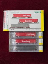 Minitrix 15115 Spur N Set 3 Schiebeplanwagen mit Schlusslicht SNCF NEU OVP