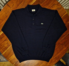 Strick Herren Polo Lacoste 100% Merinowolle Knopfleiste Gr. L 6 Navy blau