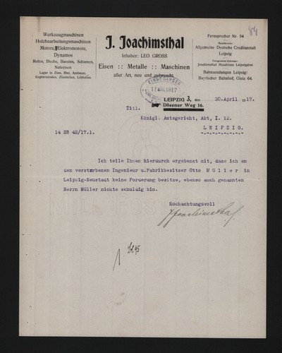 Leipzig brief 1917 - 1917,, j