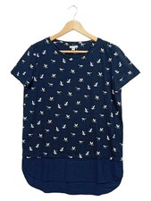 Esprit Damen T-Shirt Gr. 38/M Blau Vogelmuster Casual Kurzarm