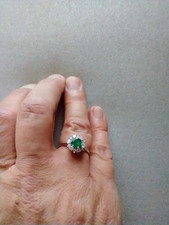 Smaragd Diamant Ring Solitär 585/14K Weißgold Größe 55