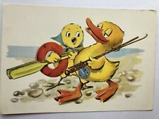 AK Tiere Enten gehen angeln Animals  Ducks 1958 USSR Künstler Pikk 