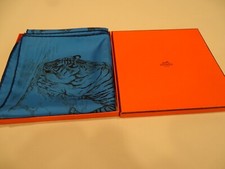 Hermes Schal Dans l'atelier de Robert Dallet 90 cm Seide blau Carre Jaguar Tiger