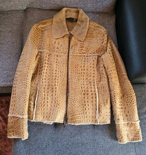 Just Cavalli Shearling Jacke Leder Gr. IT 52 / DE 46 Beige Braun Neu
