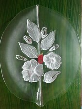 große Schale aus Glas, Original Walther Glas, Blumen - Dekor