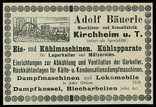 Reklame Werbung 1904 Eis- + Kühlmaschinen Dampfmaschinen Adolf Bäuerle Kirchheim