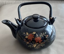 Japanische Teekanne mit Blumenmuster, unbenutzt, schwarz
