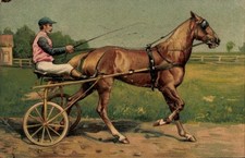 Präge Litho Trabrennen, Jockey, Sulky - 11049624