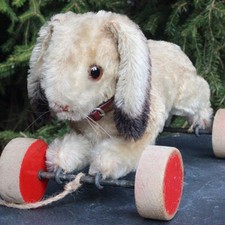 Antiker Steiff Hase auf Räder Rollen 1950er zum Ziehen Sammler Steiff bunny