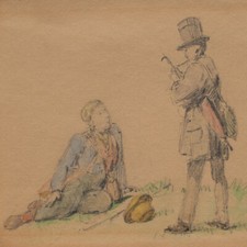 Männerbildnis Wanderer Forscher Studie Reitzelt sign Zeichnung koloriert um 1900