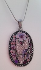 Halskette Anhänger vintage silberfarben 5,5 cm Schmetterling lila K 2