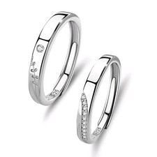 2 Trauringe echt 925 Silber Eheringe Verlobungsringe Partnerringe Verstellbar 