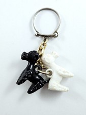 Schlüsselanhänger - Niedliches Duo Miniatur Pudel Plastik Jahre 60 Hunde -