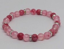 Naturstein Perlen Armband Rosa Jade 6 mm Handgefertigt Schmucksteinperlen