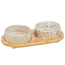 Hundenapf - Hundenäpfe - Futternapf - Trinknapf Keramik - 2 Stück mit Bambus 