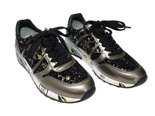 PREMIATA Shoes Damen EU 37 Black Shiny Sequined Lace Up Logo Round Toe