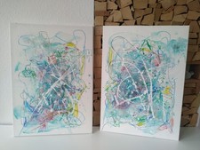 2 moderne Bilder auf Leinwand, Unikate, abstrakte Wanddeko, Acrylbild, 50x70cm
