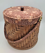 🧵 Vintage: NÄHKORB, Korbgeflecht mit stoffbezogenem Deckel + Inhalt ♥ 1970er