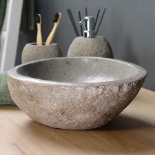 Waschbecken aus Naturstein 30 cm Flussstein Aufsatzwaschbecken rund wohnfreuden