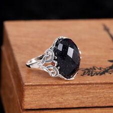 K03 Ring ovaler facettierter Blaufluss Sterling Silber 925 größenverstellbar