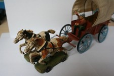 Elastolin Planwagen + 3 Indianer und einen Cowboy auf dem Pferd