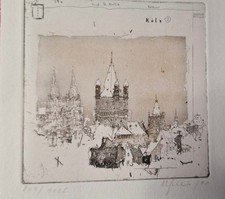 Farbradierung, Alexander BEFELEIN, Städte und Hauptstädte, KÖLN, 12 mal 12 cm