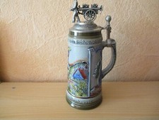 Bembel,DDR,  mit Zinndeckel, 2 Feuerwehrmänner und Schlauchwagen, Bunze,Handarbe