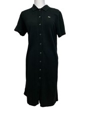 Lacoste 46 Kleid Blusenkleid knöpfe kragen aus Pique Baumwolle kurzarm schwarz 