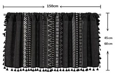 Scheibengardine Fenstervorhang Quasten Boho Schwarz kurz 150*45 cm Stangentasche
