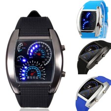 HQ Racing Fashion Black/Blue LED Chrome Digital Uhr