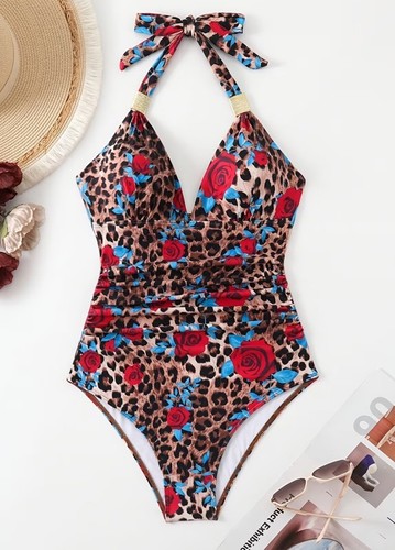 Damen badeanzug mit leoparden - damen-badeanzug,