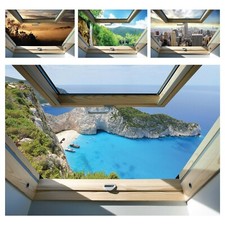 Vlies Fototapete Fenster 3D EFFEKT Insel Stadt Meer Landschaft Wandillusion 923