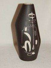 Asymmetrische Vase KROON 39 Aristo mit Katze an Laterne geritzt + geschnitzt