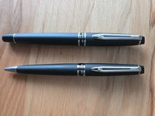Waterman Expert Füller + Kugelschreiber mattschwarz-chrom 1990er + Lederetui