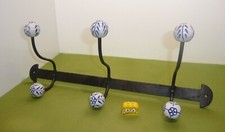 Garderobenleiste Garderobe Hakenleiste 3 Haken  ca. 42 cm  Metall mit Porzellan