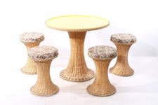 Tisch + 4 x Tulpenhocker Hocker Tulip Sitzhocker Stuhl Vintage Korbgeflecht SET