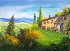 Landschaftsaquarell   "Toskanalandschaft" Aquarellgalerie Sieber