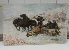 Öl - Bild Gemälde Russische Schlittenfahrt mit Wolfs’ Angriff Signiert 